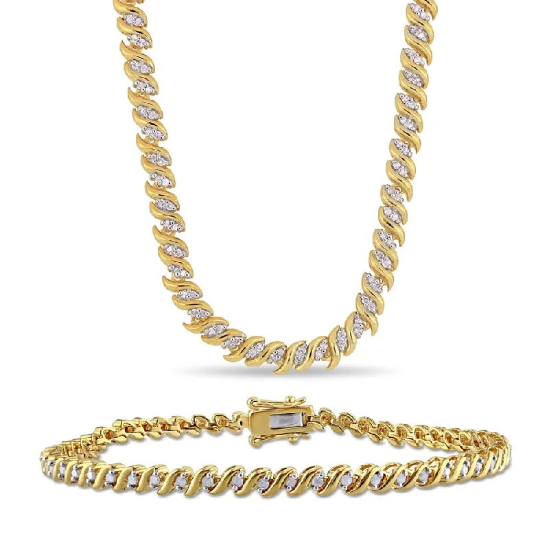 Surf wave necklaces-Miadora Yellow Plated Sterling Silver 1 1/2ct TDW Diamond S-Link Tennis Necklace and Bracelet Set