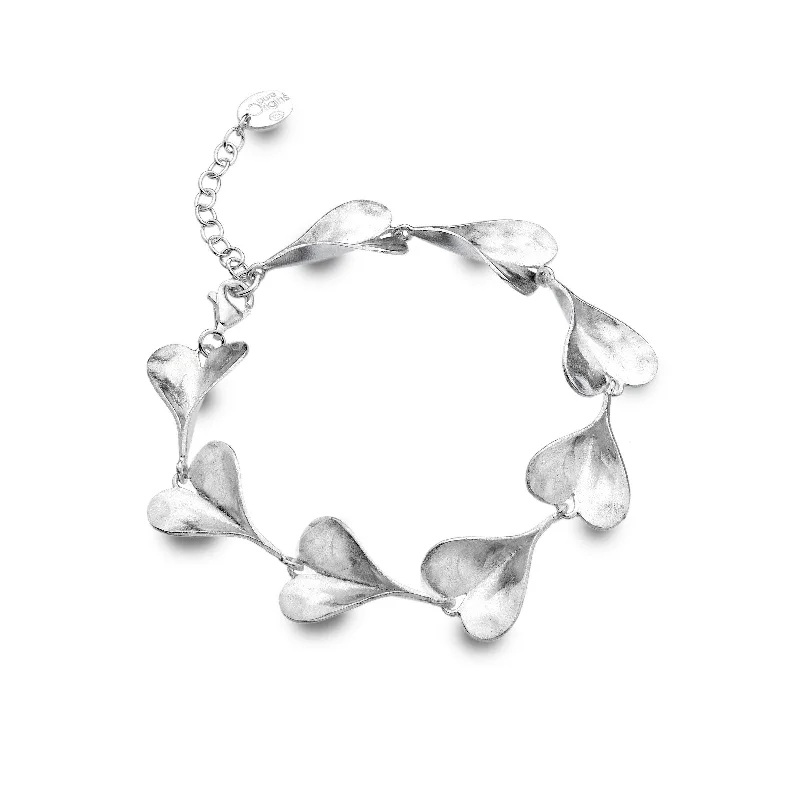 Sea Gems Sterling Silver Heart Shaped Leaves Bracelet