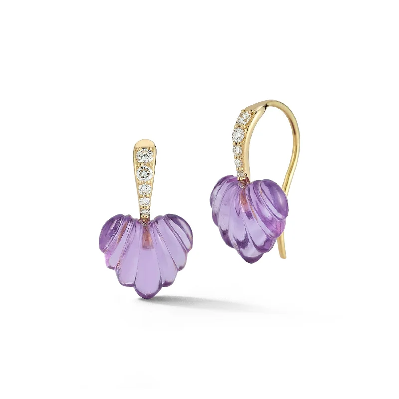 Light wood earrings-Amethyst Dew Drops