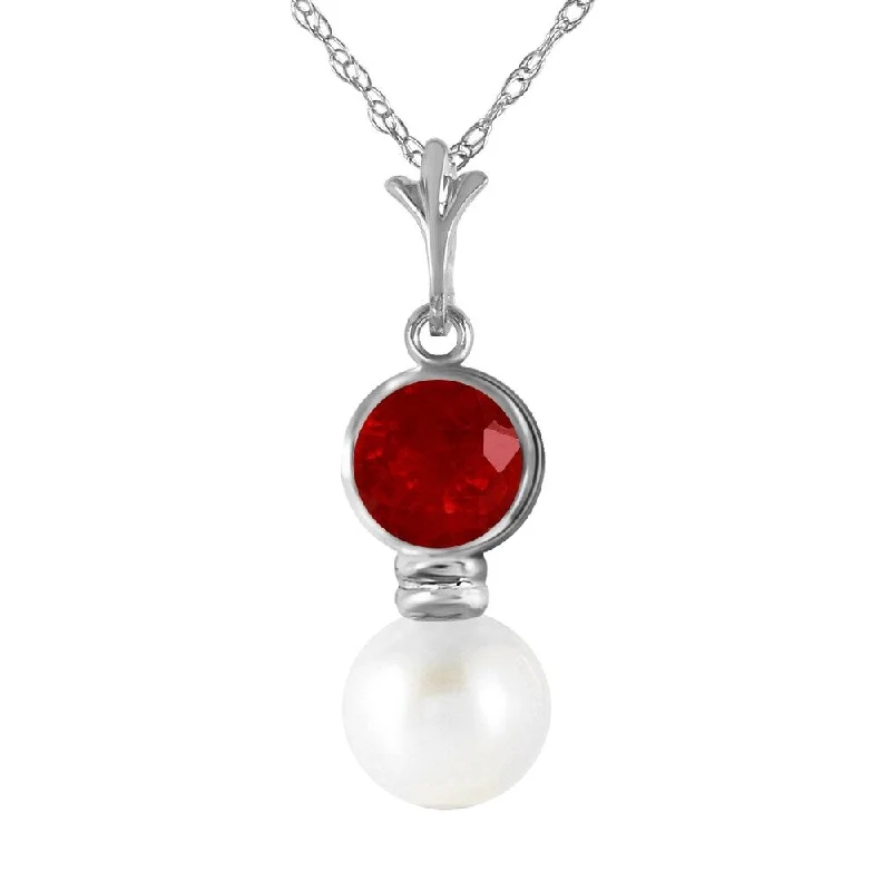 Tide shape necklaces-1.23 Carat 14K White Gold Change Others Ruby Pearl Necklace