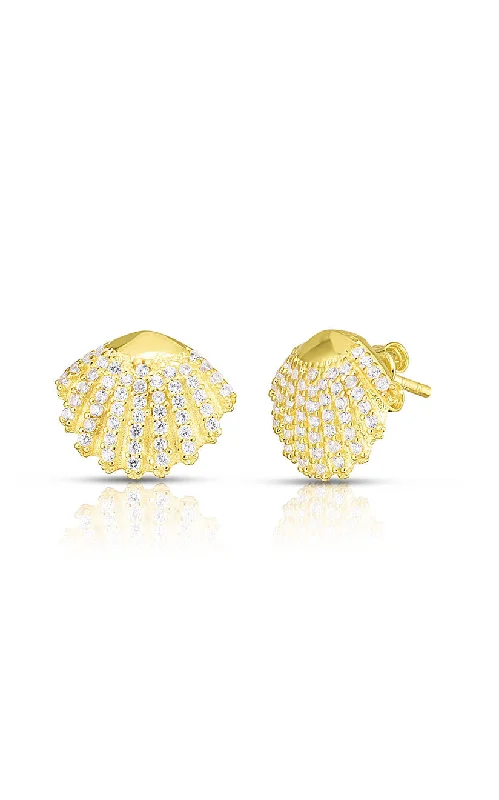 Dainty gem earrings-CZ Shell Stud Earring