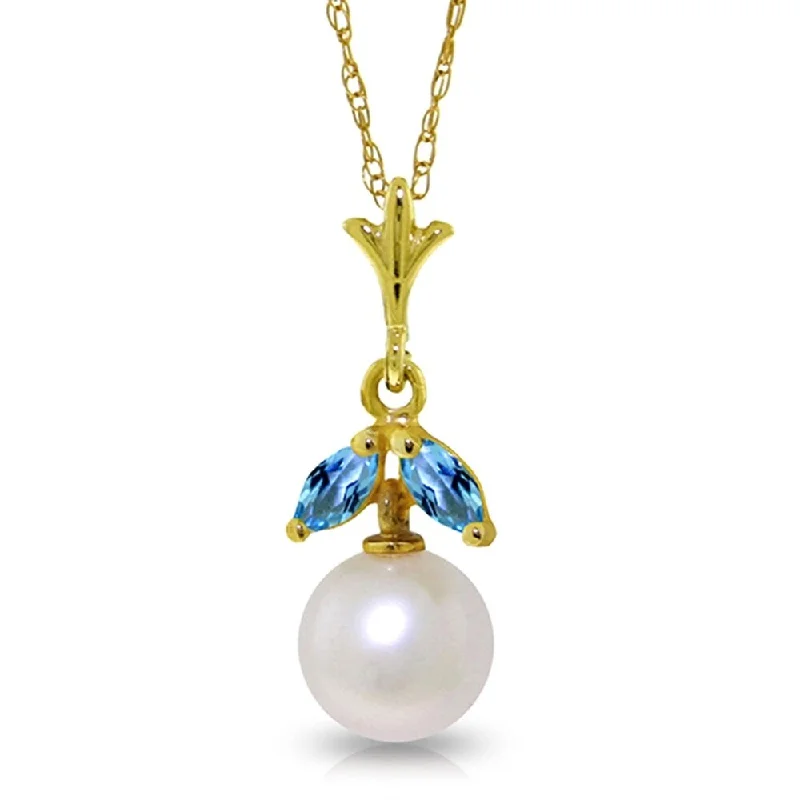 Quartz healing necklaces-2.2 CTW 14K Solid Gold Necklace Natural pearl Blue Topaz