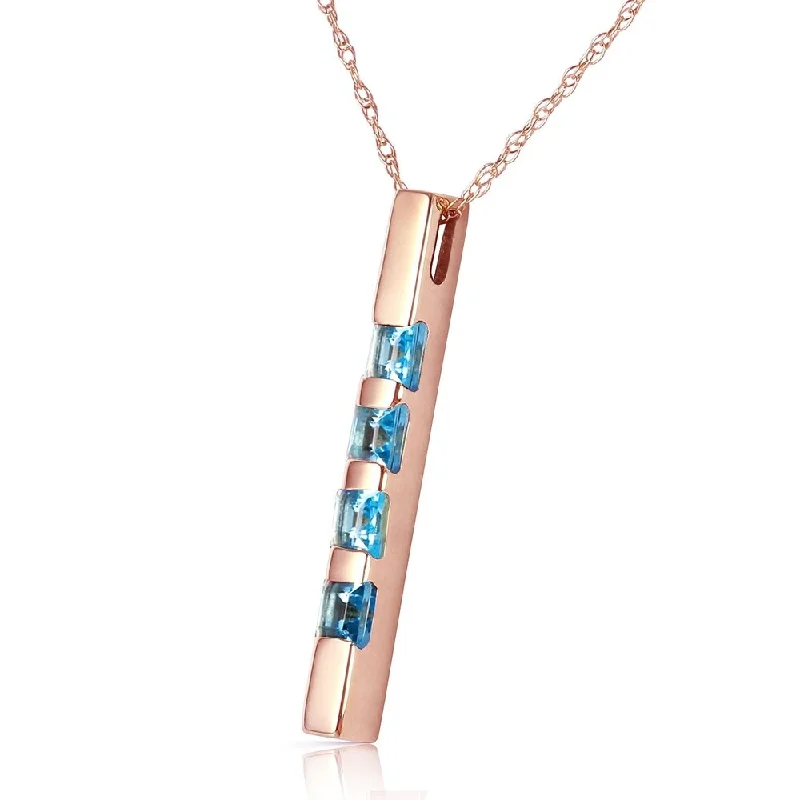 Victorian style necklaces-14K Solid Rose Gold Necklace Bar with Natural Blue Topaz