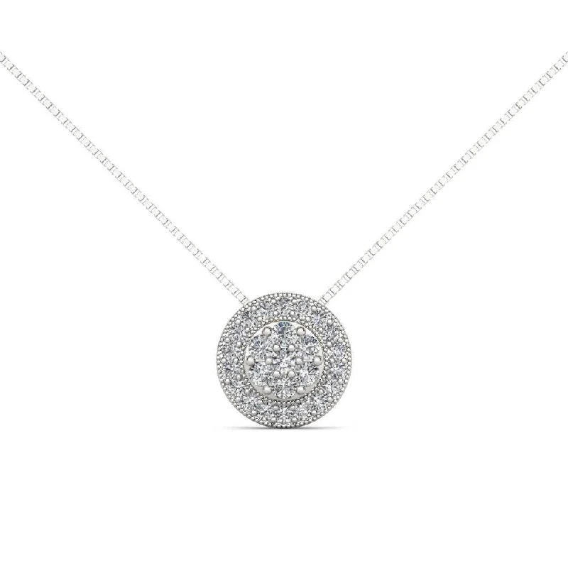 Coiled cord necklaces-De Couer IGI Certified 10K White Gold 1/2ct TDW Diamond Cluster Halo Necklace