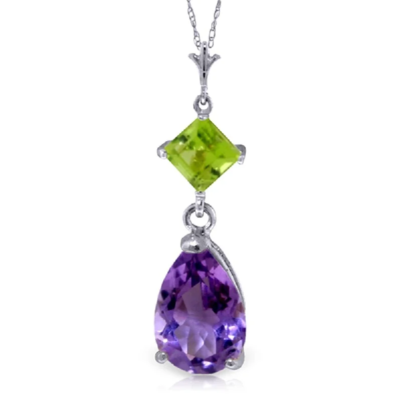 Vibrant enamel necklaces-2 Carat 14K White Gold Necklace Purple Amethyst Peridot