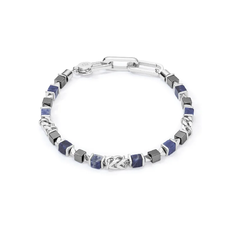 Coeur De Lion Unisex Silver and Blue Cube Bracelet