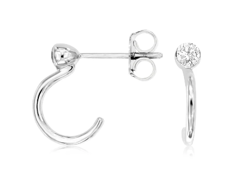 High gloss earrings-Bezel Set Diamond Top Partial Hoop Earring