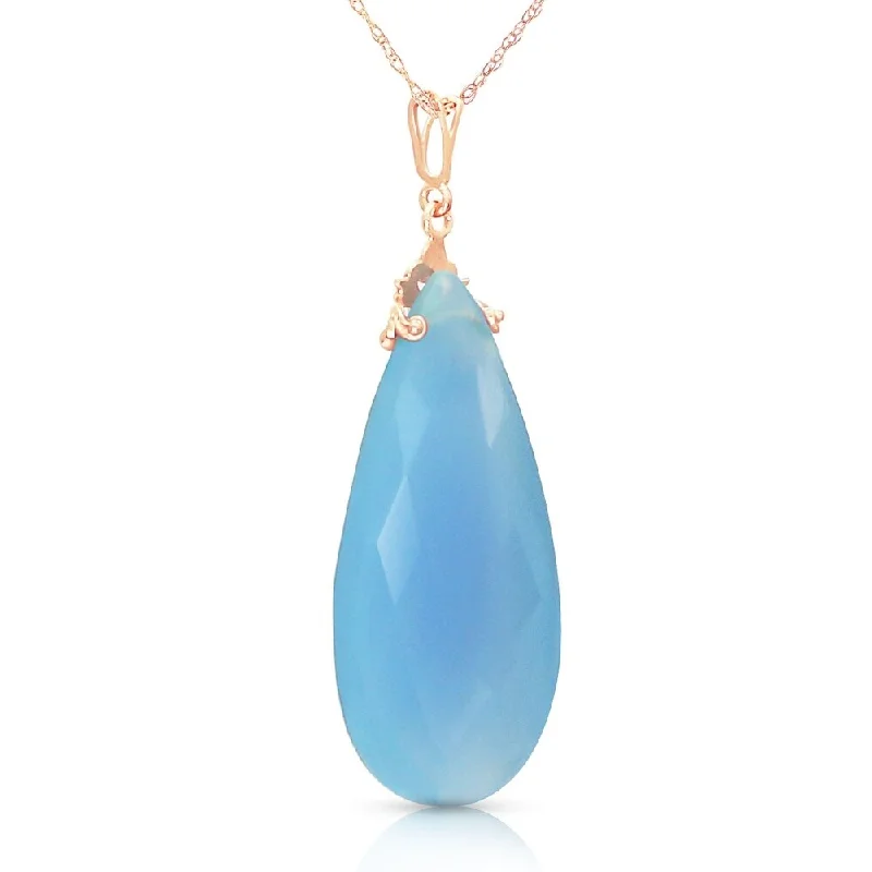 Baroque pearl necklaces-14K Solid Rose Gold Necklace with Briolette 31x16 mm Aqua Blue Chalcedony