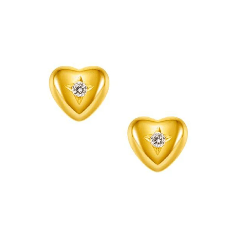 Silk fringe earrings-FANCIME Diamond Sweet Heart 18K Yellow Gold Stud Earrings