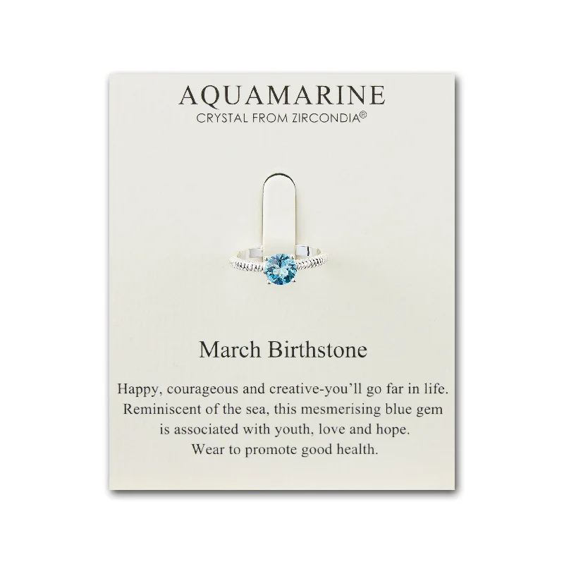 Morganite rings-March (Aquamarine) Adjustable Birthstone Ring Created with Zircondia® Crystals