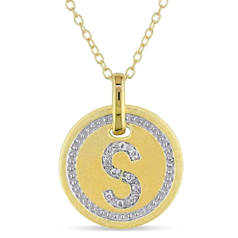 Stellar star necklaces-Miadora Yellow Plated Sterling Silver Diamond S-Initial Halo Charm Necklace