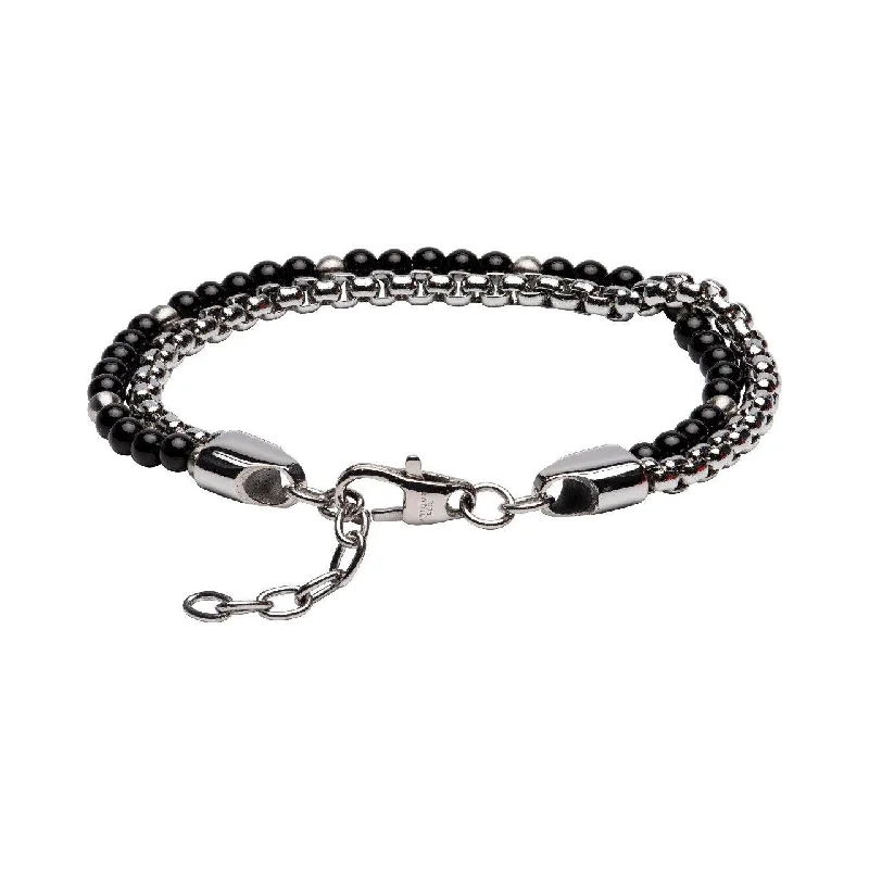 Unique & Co Black Onyx Beads and Stainless Steel Chain Bracelet