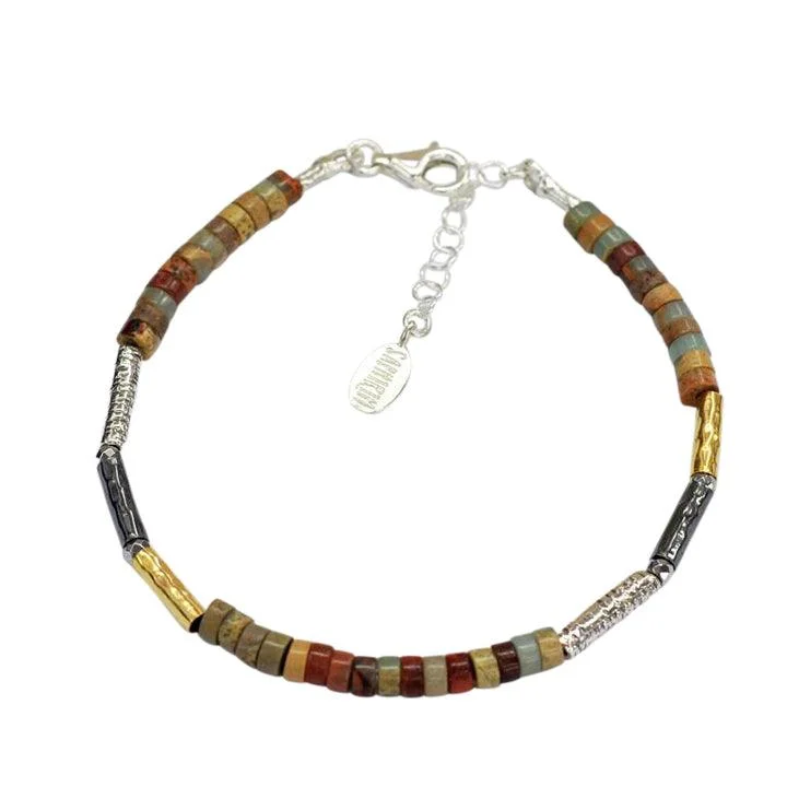 Gold Vermeil Sterling Silver Three Colour Jasper Tube Bracelet