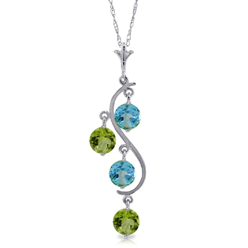 Bold cross necklaces-2.3 Carat 14K White Gold Necklace Natural Peridot Blue Topaz