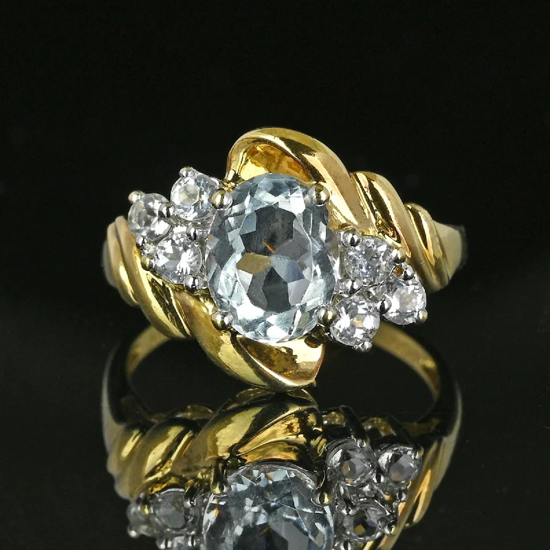 Vintage flair rings-Vintage Gold Aquamarine Cluster Cocktail Ring