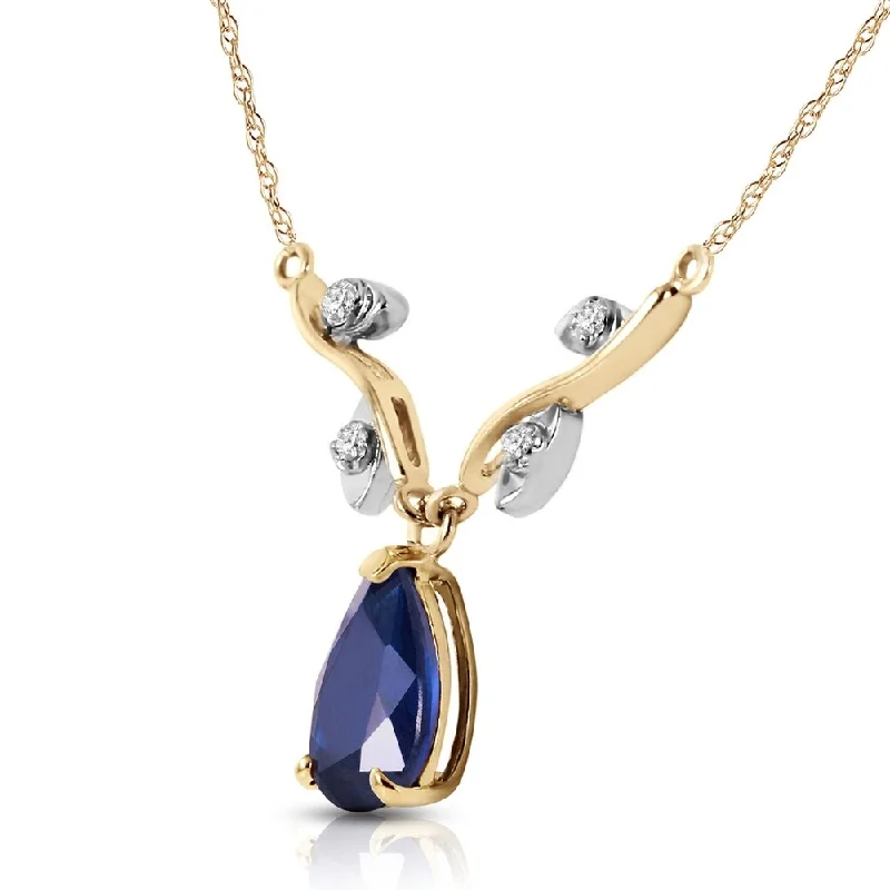 Pure crystal necklaces-1.52 CTW 14K Solid Gold Necklace Natural Diamond Sapphire