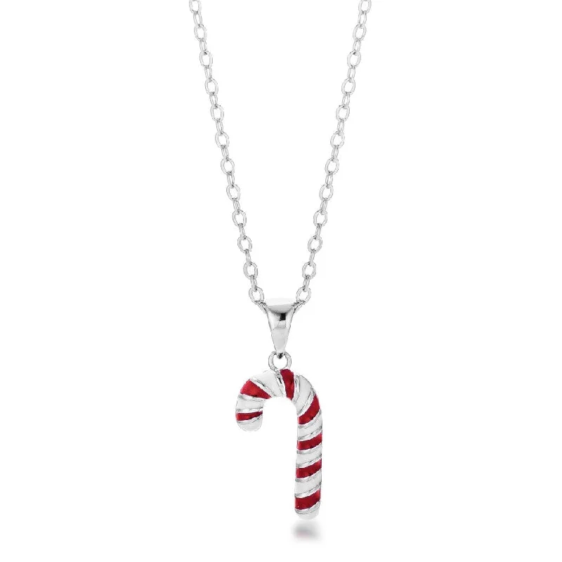 Tarnished silver necklaces-Cubic Zirconia Enamel Candy Cane Necklace with Sweetness Style