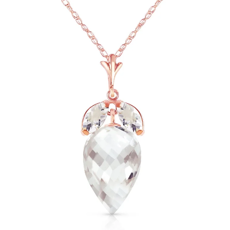 Smooth pendant necklaces-12.75 Carat 14K Solid Gold Necklace Marquis Briolette White Topaz