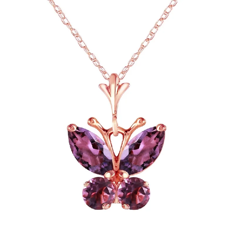 Surf wave necklaces-0.6 Carat 14K Rose Gold Butterfly Necklace Purple Amethyst