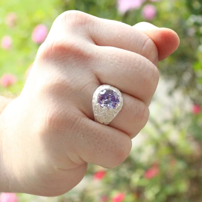 Crystal-twisted rings-Large Men's Oval ring with June Birthstone Synthetic Light Amethyst