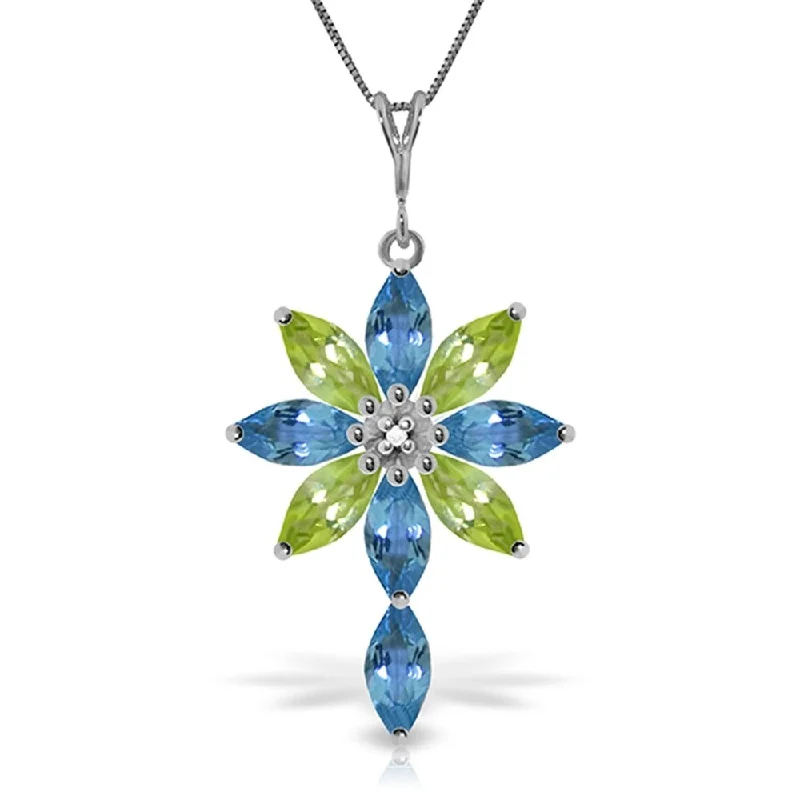 Trio birthstone necklaces-2 Carat 14K White Gold Necklace Diamond, Blue Topaz Peridot