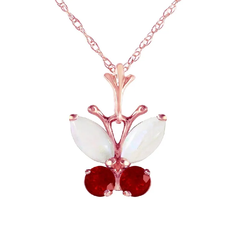 Haze glass necklaces-0.7 Carat 14K Rose Gold Butterfly Necklace Opal Ruby