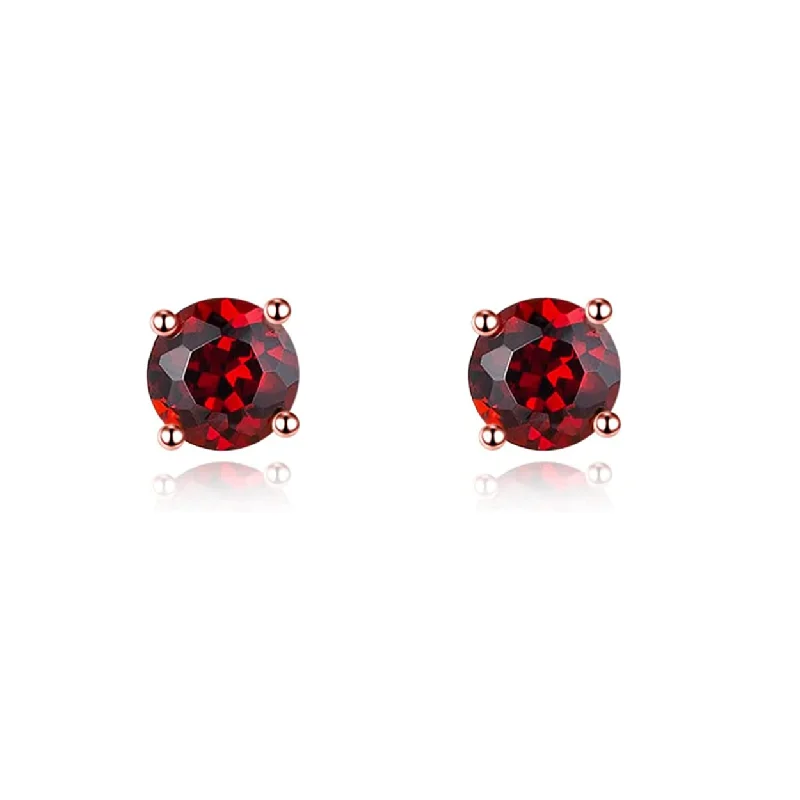 Flat badge earrings-FANCIME Red Garnet 14K Rose Gold Stud Earrings