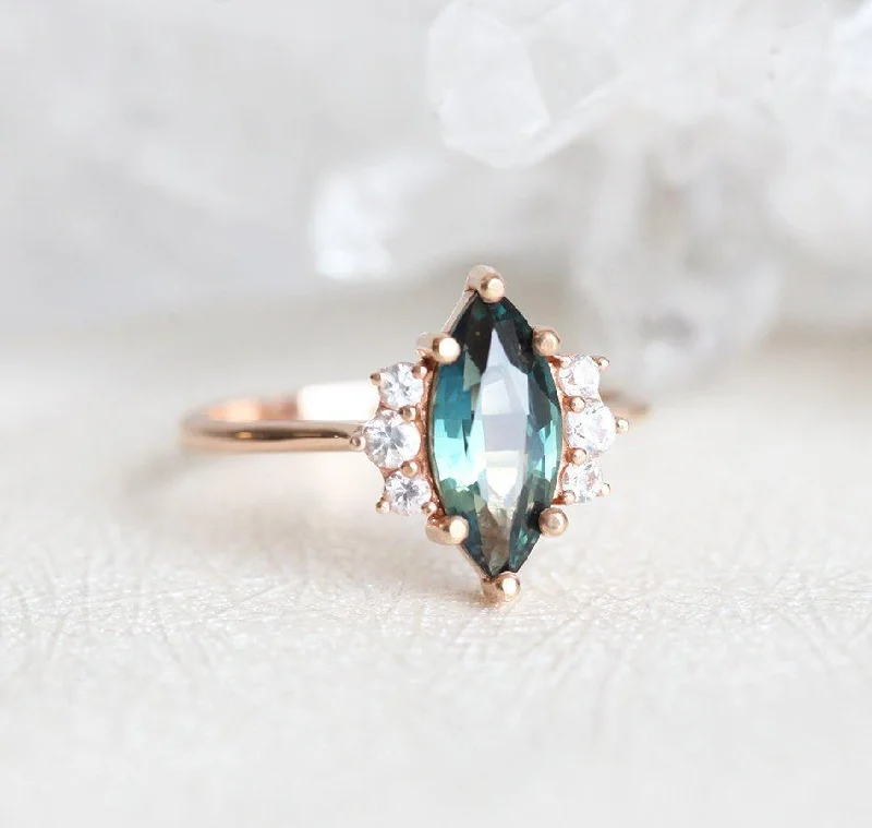 Silk detail engagement rings-Blake Teal Sapphire Diamond Ring