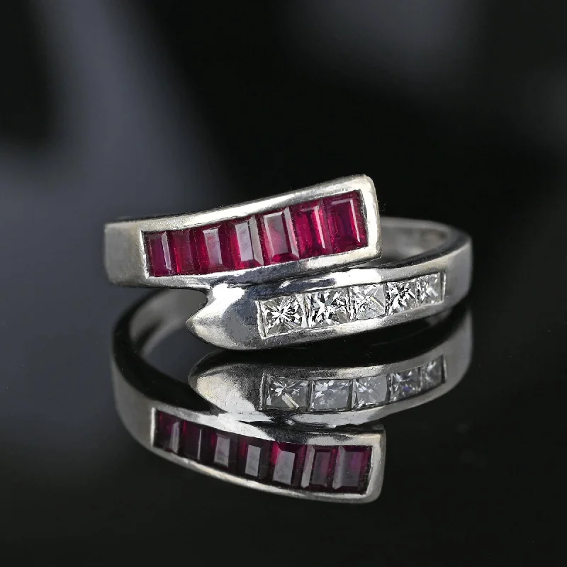 Sleek stone rings-Baguette Ruby Princess Cut Diamond Snake Ring