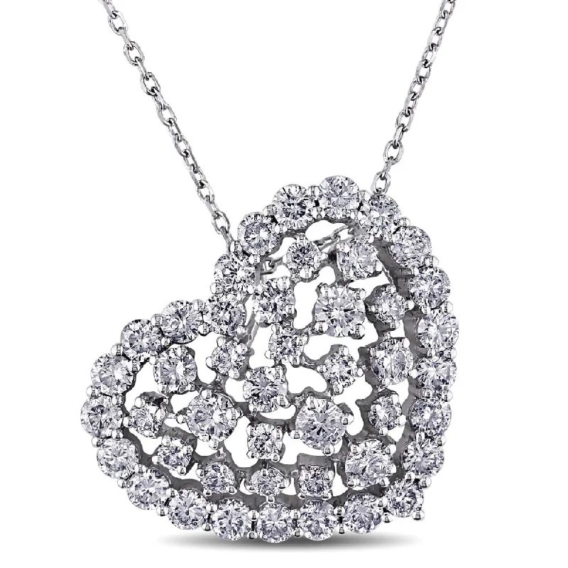 Layered link necklaces-Miadora 14k White Gold 2ct TDW Diamond Heart Necklace