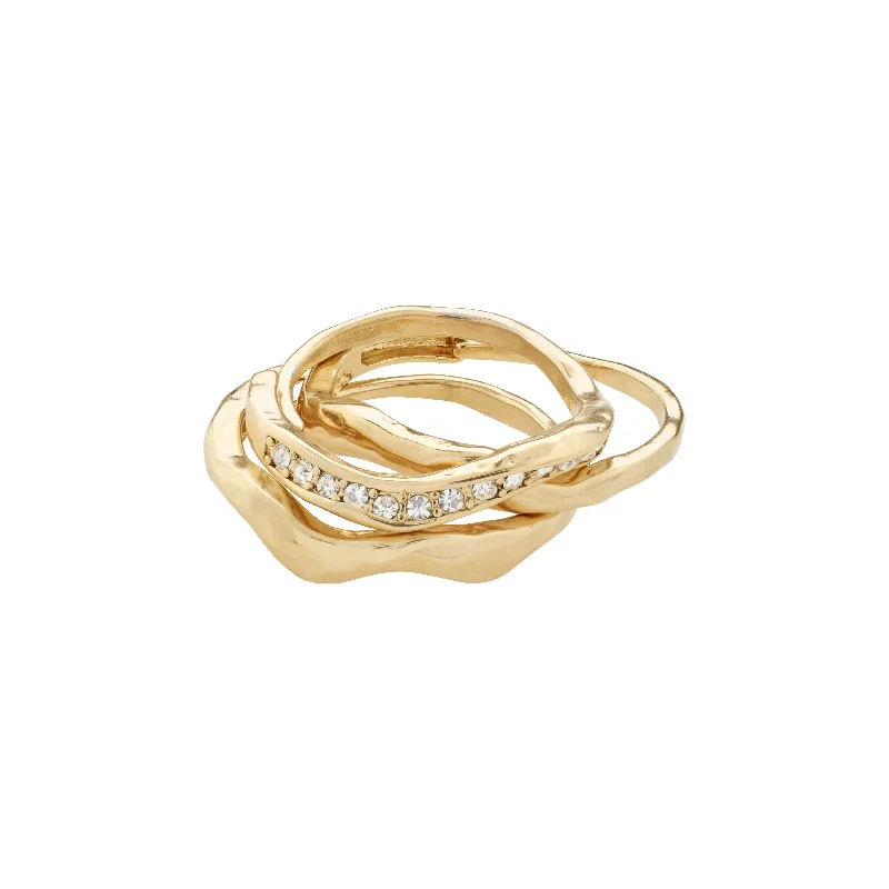 Cotton cord rings-TRUE ring 3-in-1 set gold-plated