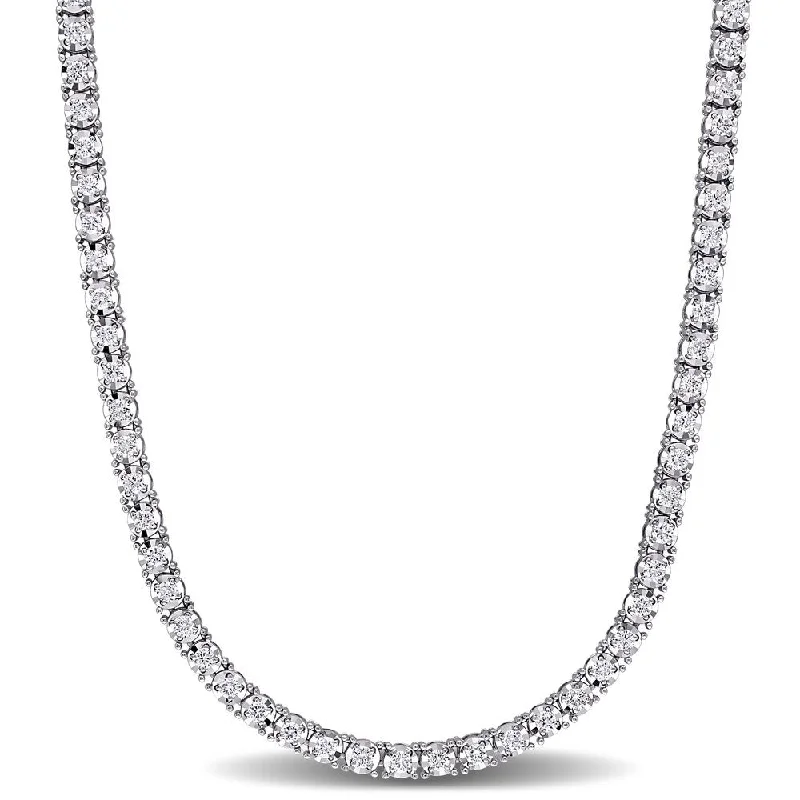 Solid link necklaces-Miadora 14k White Gold 7 1/10ct TDW Diamond Tennis Necklace