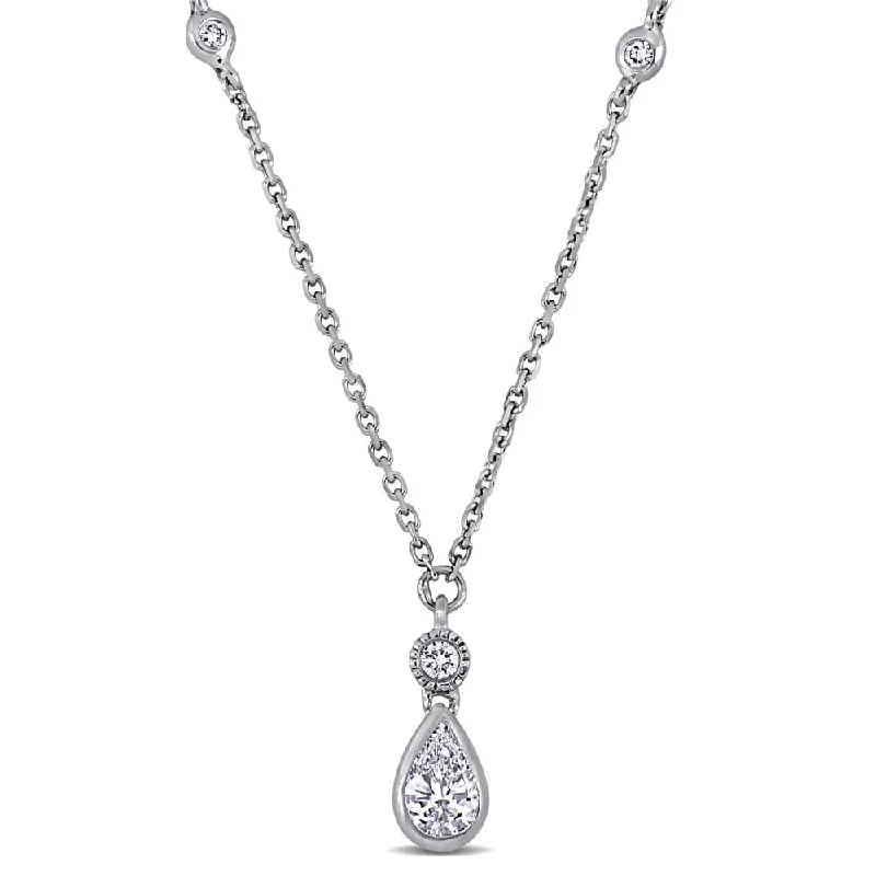 Drape-style necklaces-Miadora 14k White Gold 1/3ct TDW Diamond Teardrop Lariat Dangle Necklace