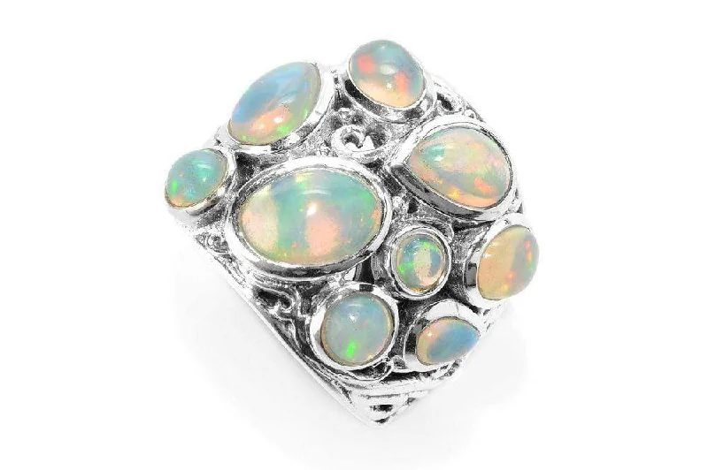 Textured letter rings-Amanzi Ring- Opal