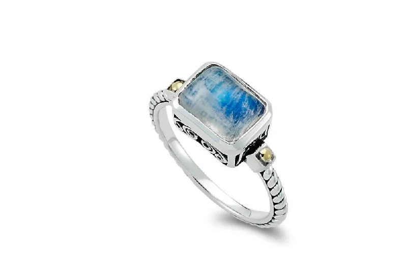 Surf inlay rings-Eirini Ring- Rainbow Moonstone