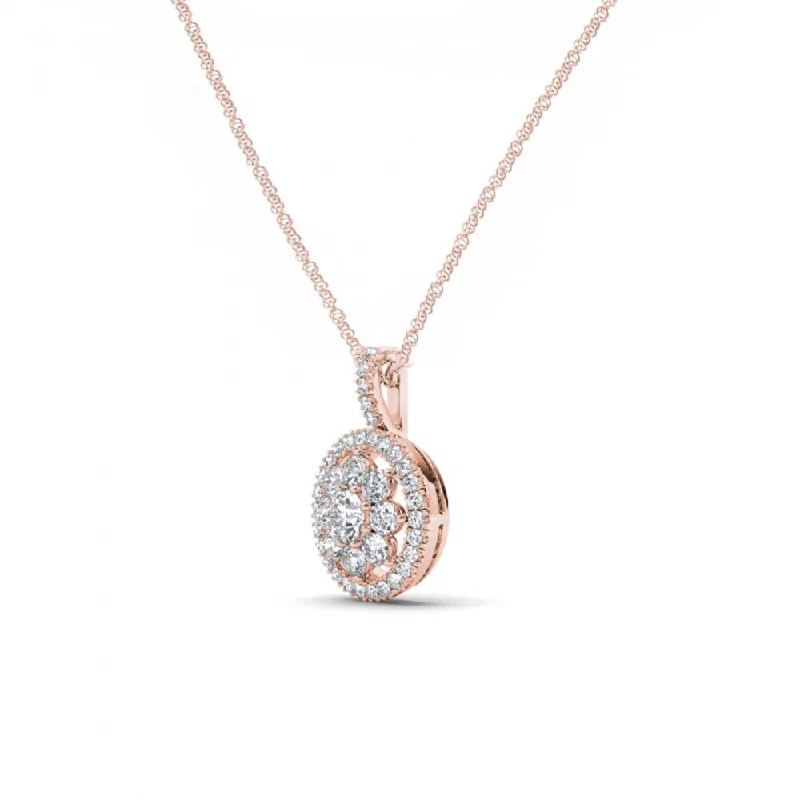 Raised bar necklaces-De Couer 10K Rose Gold 2/5ct TDW Diamond Cluster Halo Necklace - Pink