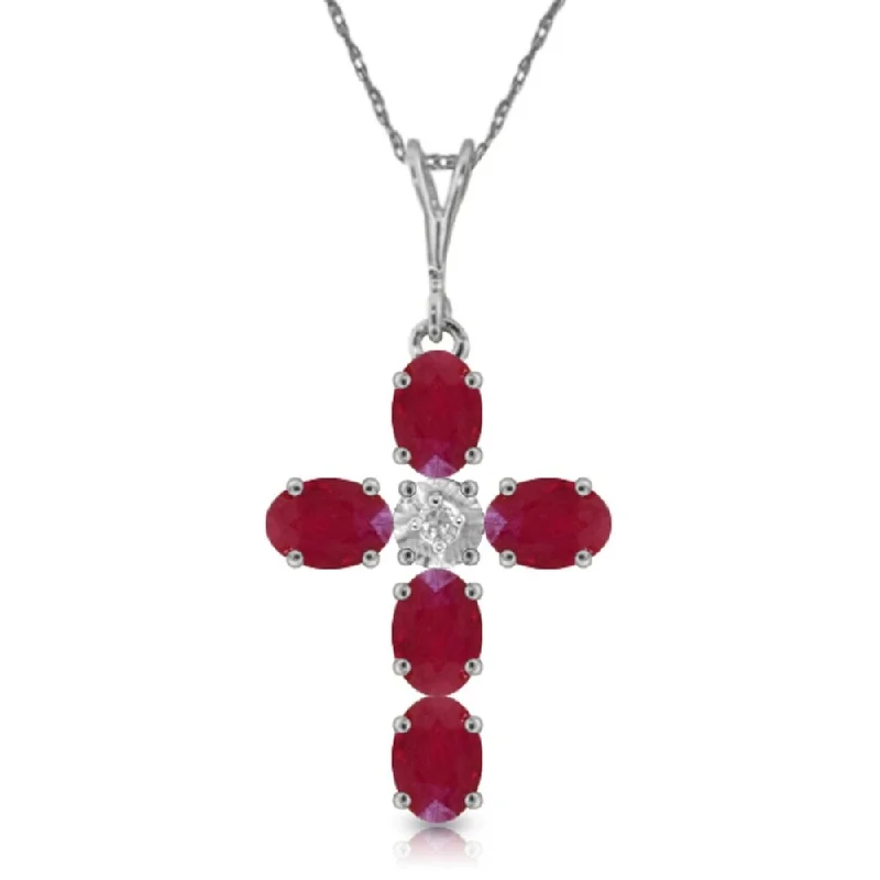 Multi-layer necklaces-1.75 Carat 14K White Gold Cross Necklace Natural Diamond Ruby