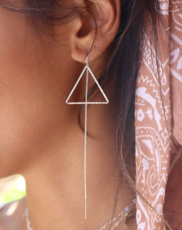 Bold tier earrings-Threader Triangle Earrings ~  Sterling Silver 925  ~ ME029B