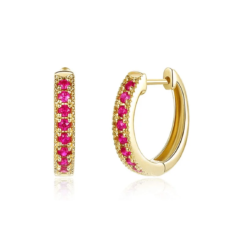 Bead braid earrings-FANCIME Golden Ruby 14k Yellow Gold Hoop Earrings