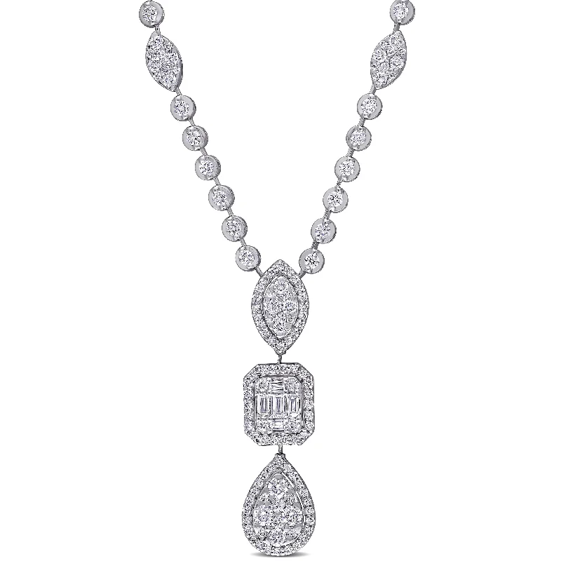 Half moon necklaces-Miadora 14k White Gold 2ct TDW Diamond 3-Tier Geometric Drop Tennis Station Necklace - 36.4 mm x 17 inch x 8.9 mm