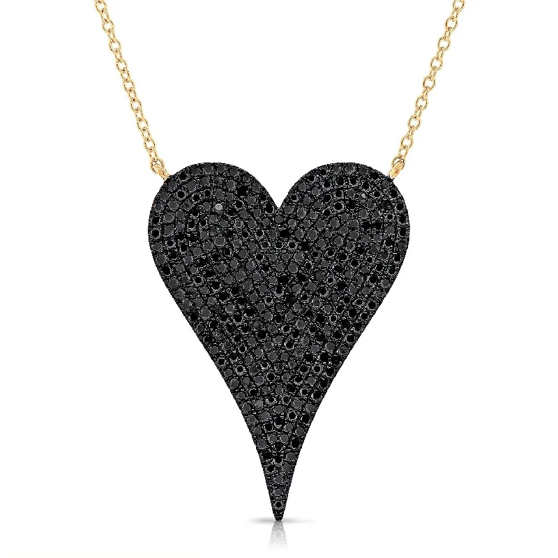 Bold cross necklaces-Joelle 3/4 ct. T.w. Black Diamond Pave Heart Necklace 14K Gold