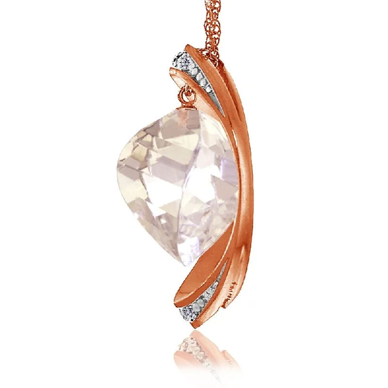 Braided link necklaces-14K Solid Rose Gold Necklace with Natural Twisted Briolette Blue Topaz & Diamonds