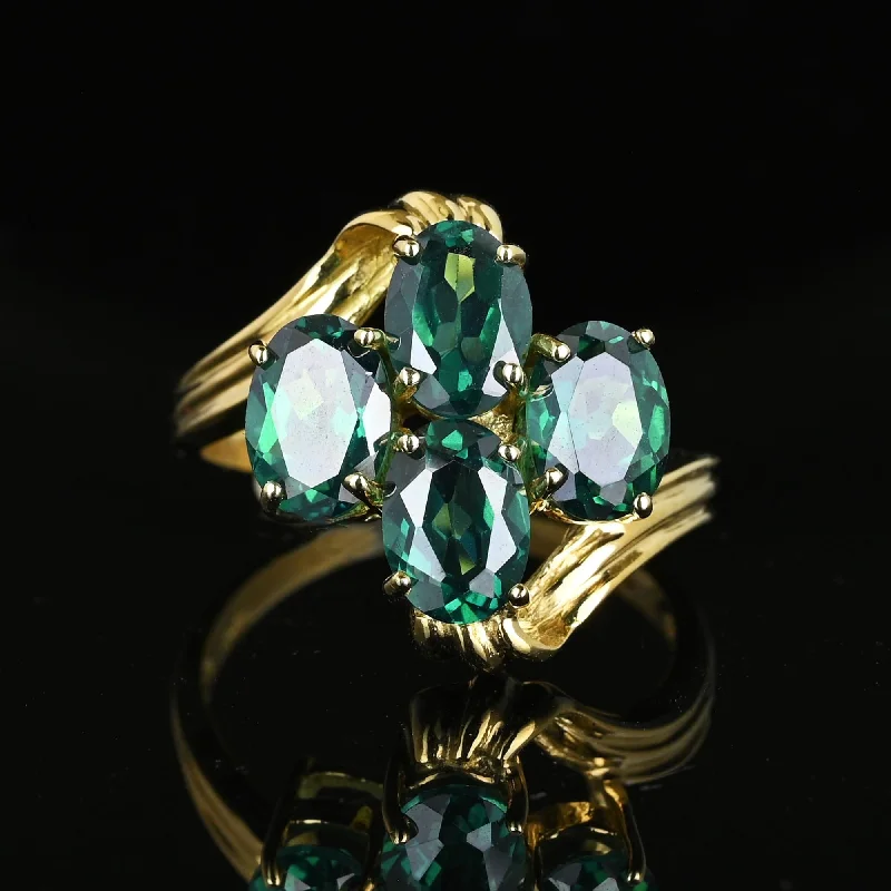 Stone stack rings-Vintage Gold Bypass Green Spinel Cluster Ring