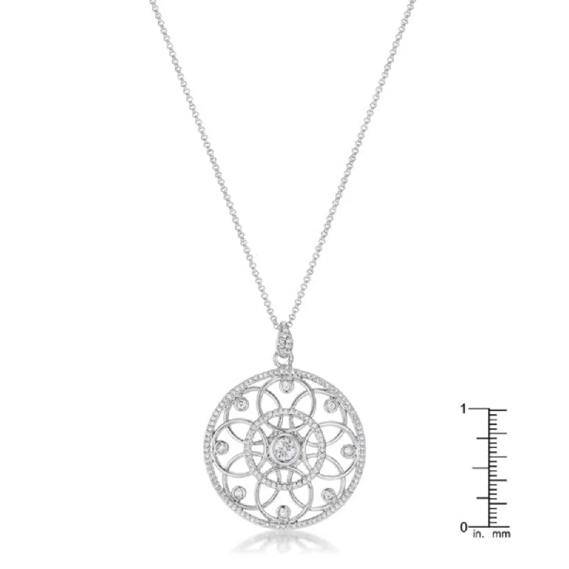 Silk cord necklaces-1.4 Ct Rhodium Pendant Necklace with Interlocking Circles and CZ