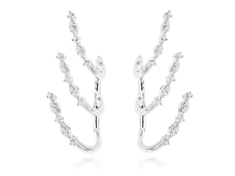 Cotton cord earrings-Three Row Diamond Earring