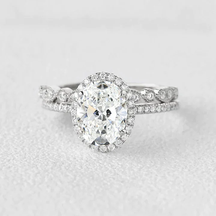 Marquise cut engagement rings-1.0-2.0 Classic Oval Cut Lab Grown Diamond Ring Set 2pcs