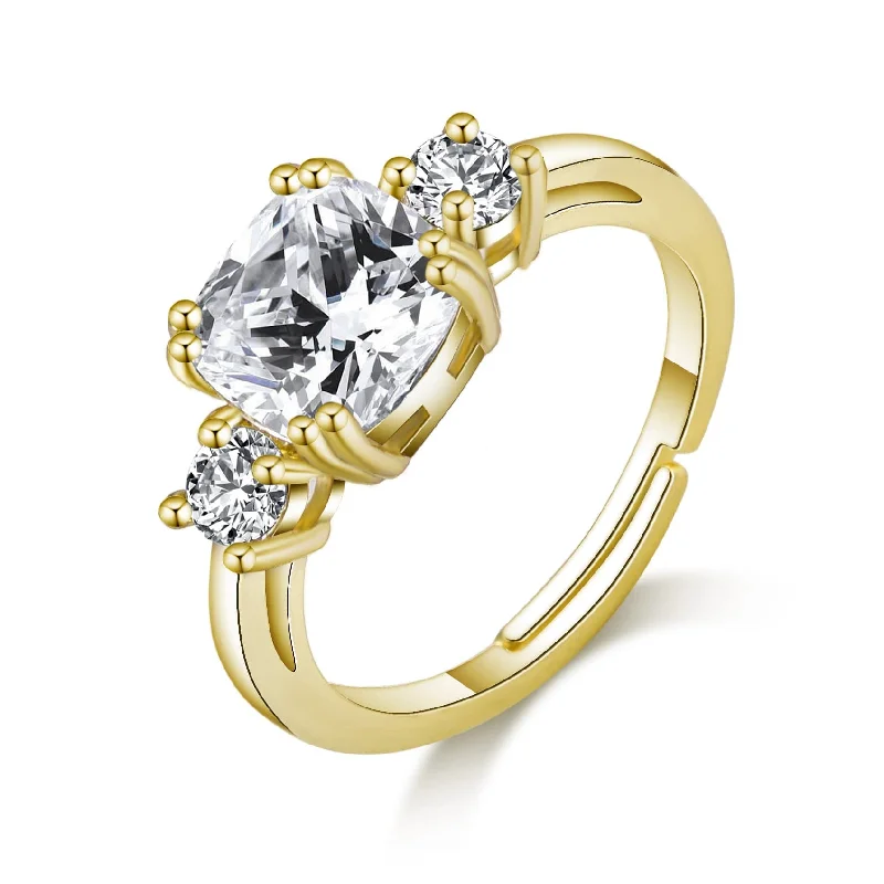 Radiant star rings-Gold Plated Adjustable Three Stone Ring Created with Zircondia® Crystals