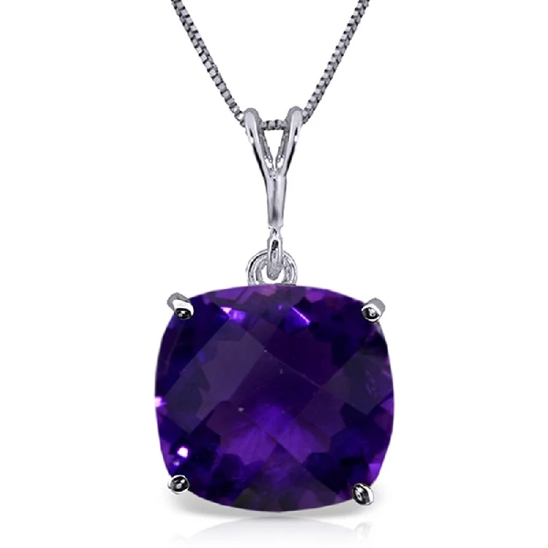 Alloy metal necklaces-3.6 Carat 14K White Gold Necklace Natural Checkerboard Cut Purple Amethyst