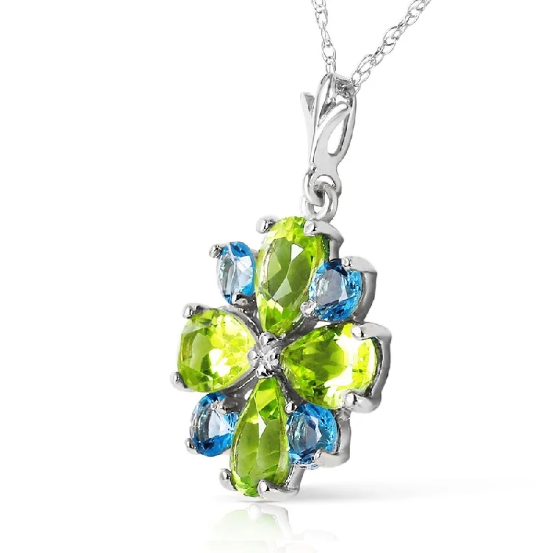 Emerald drop necklaces-2.43 CTW 14K Solid White Gold Necklace Peridot Blue Topaz