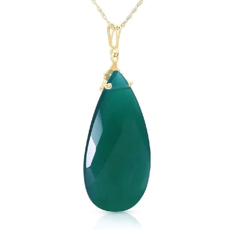 Patina bronze necklaces-14K Solid Gold Necklace with Briolette 31x16 mm Deep Green Chalcedony